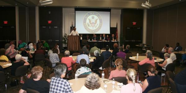 Rep. Hank Johnson with constituents